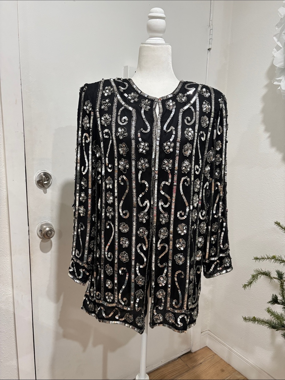 Jewel queen -Embellished Black Sequin Jacket with Silver Beading